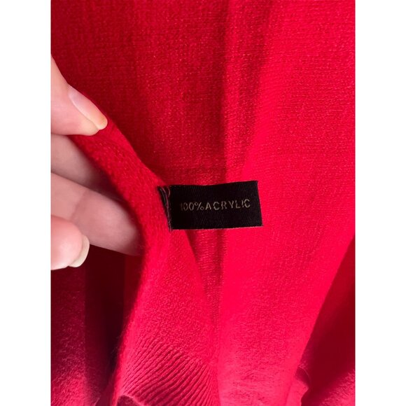 Red Poncho Shawl 100% Acrylic Women's Wrap One Size Blouse Top - Picture 4 of 4
